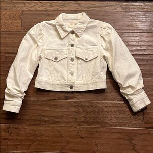 Alice + Olivia Cropped Denim Jacket in Ecru Size XS